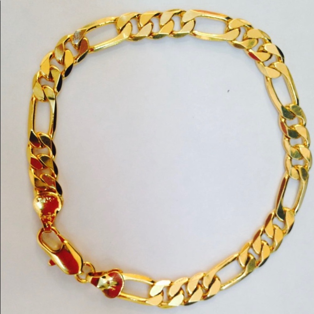 24K Yellow Gold Filled 8 MM Figaro Chain Bracelet 8”